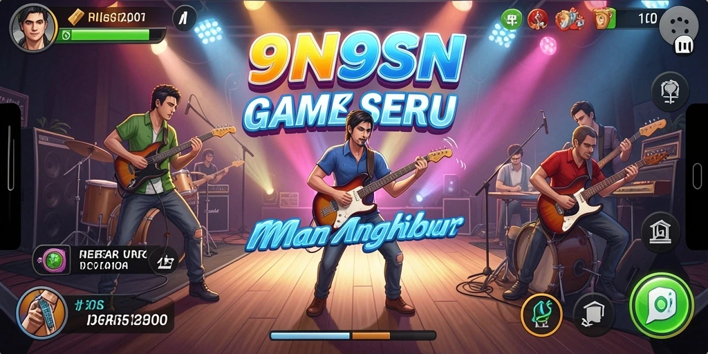 Tampilan gameplay 9N9N dengan berbagai tantangan musik yang menarik.
