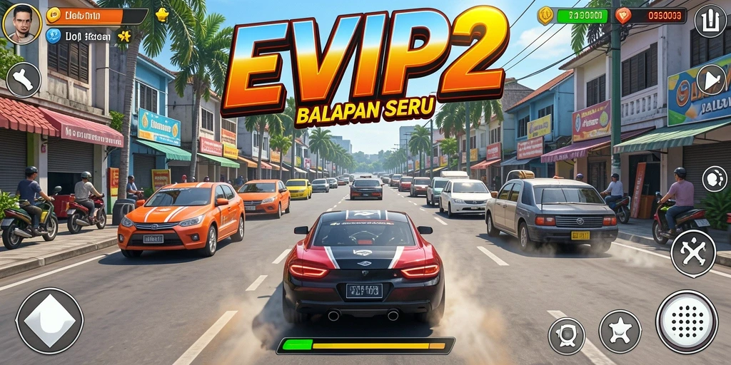 Tampilan gameplay balapan yang intens di EVIP2.