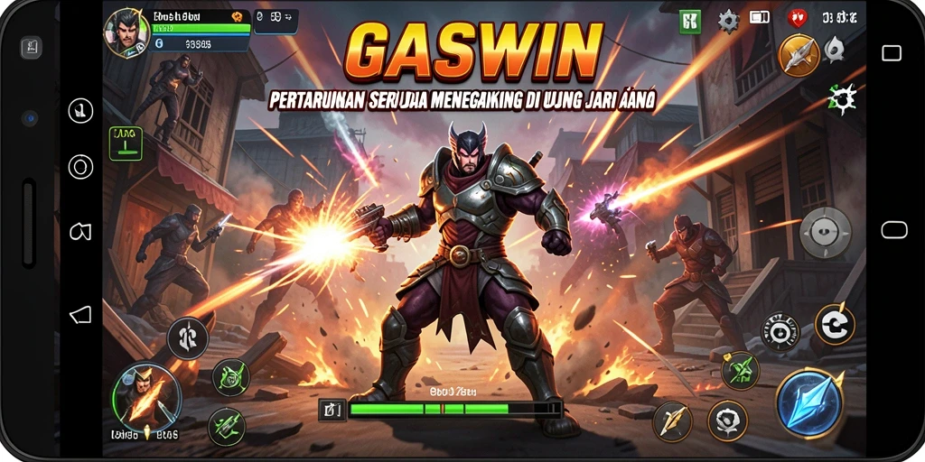 Gameplay GASWIN yang seru dan penuh aksi dalam pertarungan.