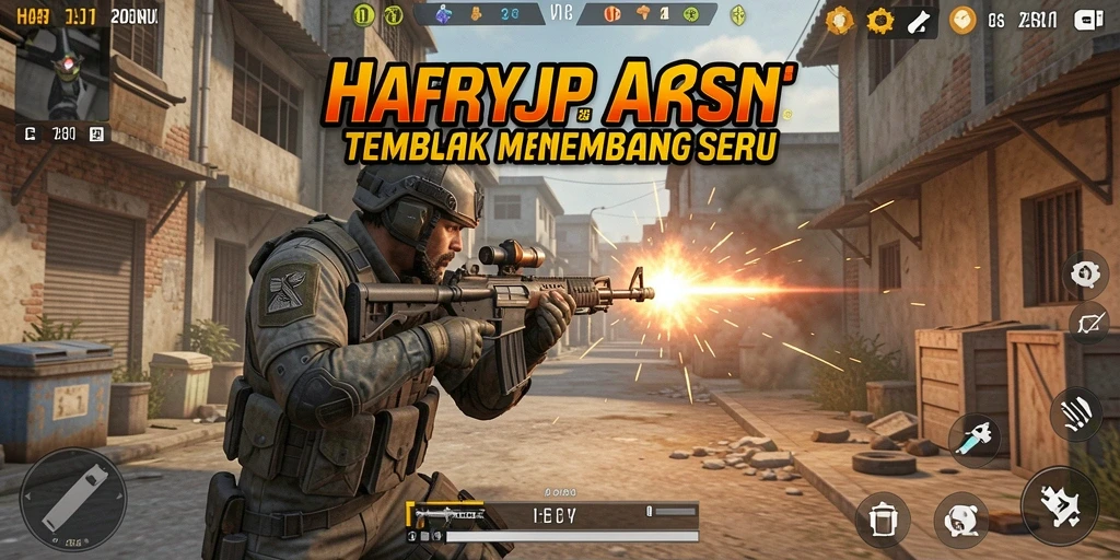 Screenshot HARAPJP menampilkan aksi tembak-menembak gameplay TPS yang mendebarkan.