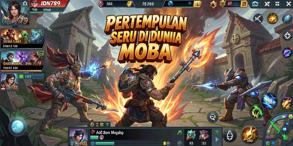 Tangkapan layar gameplay IDN789 dengan aksi seru pertempuran MOBA