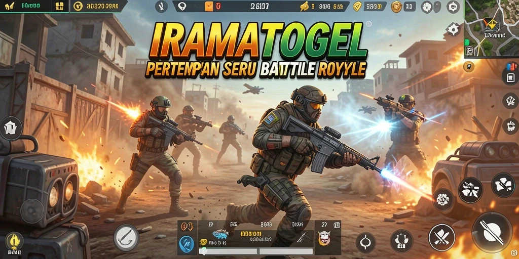 Screenshot gameplay IRAMATOGEL menampilkan aksi seru dalam pertempuran Battle Royale.
