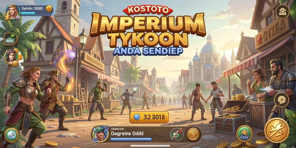 Tampilan screenshot utama KOSTOTO menampilkan gameplay Tycoon yang menarik.