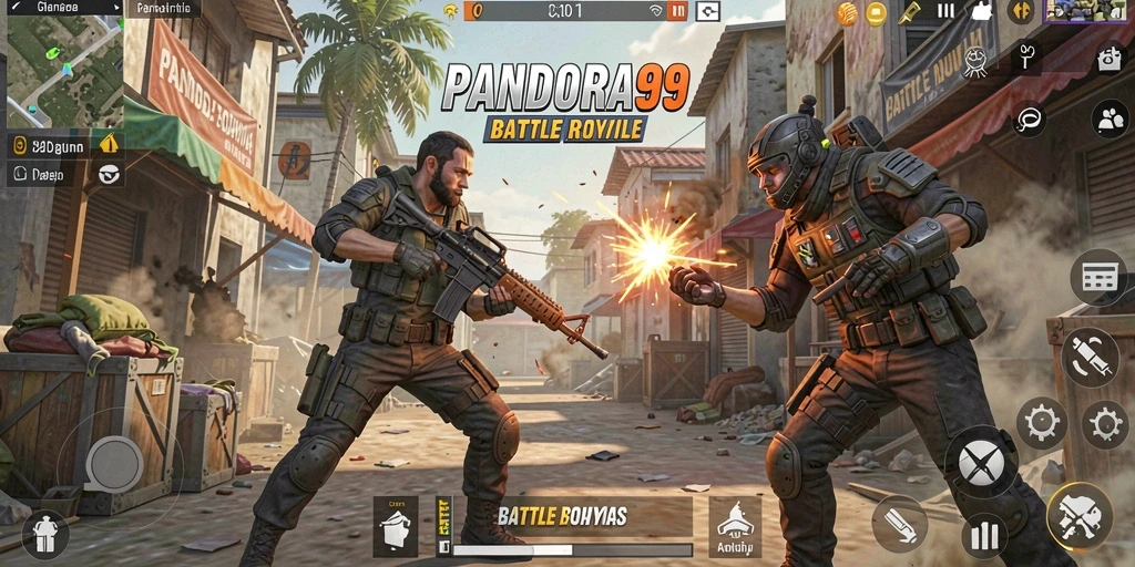 Tangkapan layar PANDORA99 menampilkan pertempuran epik di medan perang Battle Royale.