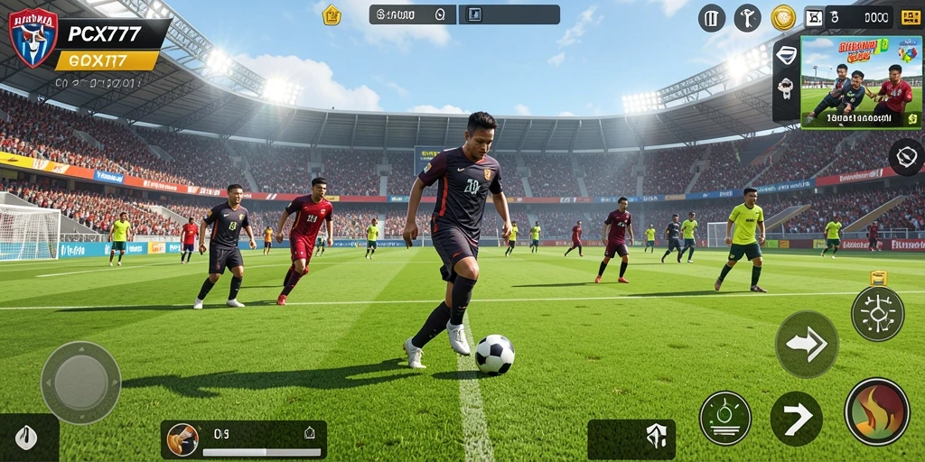 Tampilan gameplay PCX777 yang menarik dan dinamis saat pertandingan sepak bola.