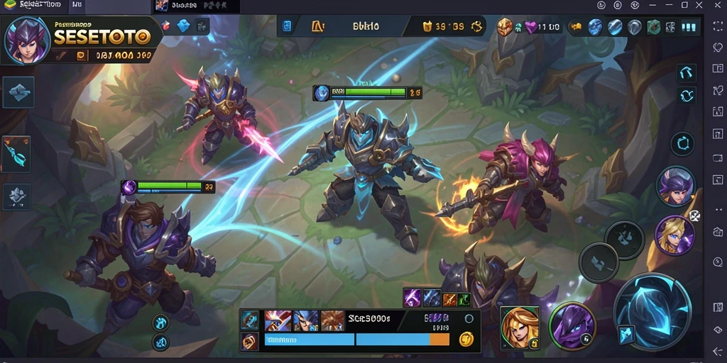 Screenshot gameplay SESETOTO menampilkan pertempuran epik di arena MOBA.