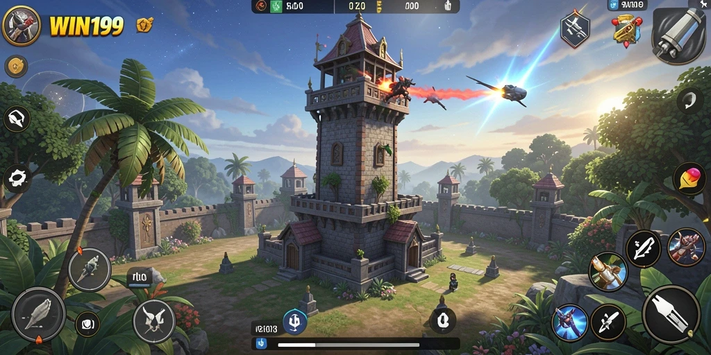 Tampilan gameplay seru dari permainan Tower Defense WIN199.